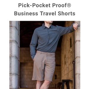 Clothing Arts Pick-Pocket Proof Tan Travel Shorts Size 36 Adj Button Waist